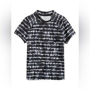 Athleta Girl Tie Dye Mock Neck Rash Guard Swim Shirt Size 6 Black